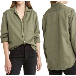 Frank & Eileen Eileen Distressed Relaxed Button Up Shirt Army Green Womens Small